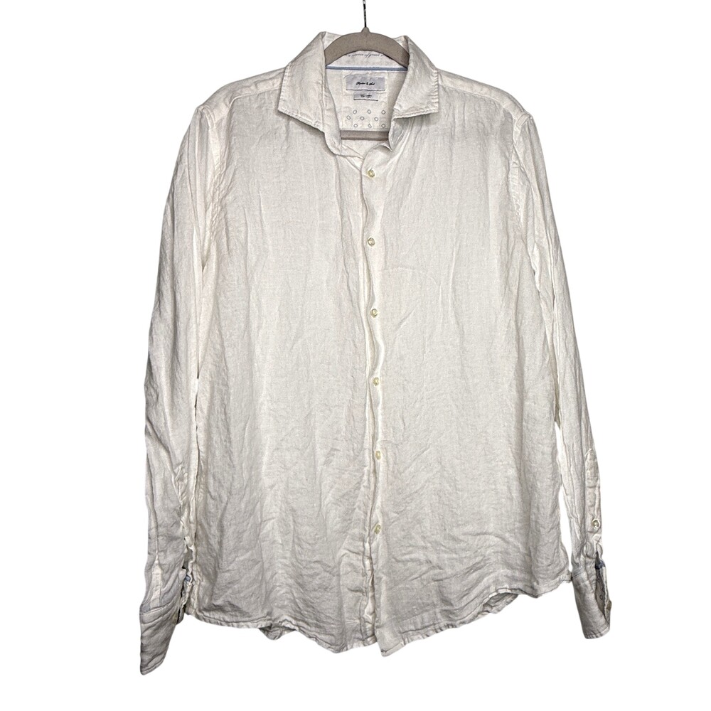 Porter & Ash Shirt Mens XL White Linen Long Sleeve Button Front Casual Summer